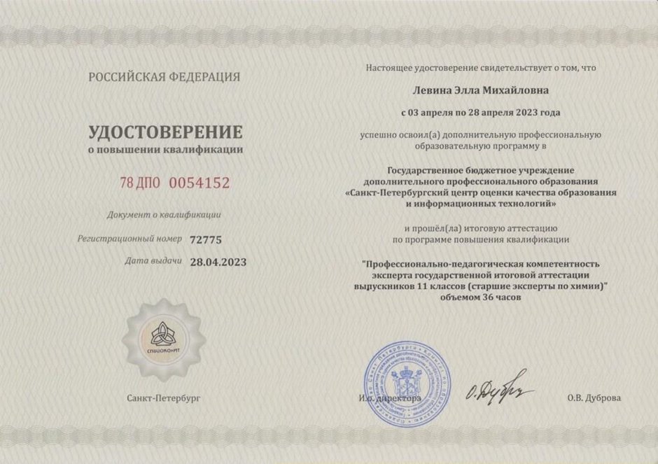 2022-2023 Левина Э.М. (Удостоверение о повышении квалификации ГИА химия)